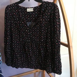 Universal Thread Black and Pink Brown Orange Floral Blouse